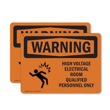 Signmission High Voltage Electrical Room With Symbol OSHA Warning Sign, Aluminum, 14in W x 10in L, 2PK OS-2PACK-WS-A-1014-L-12179